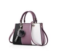 NICOLE & DORIS 2025 Neue Frauen Tasche Damen Leder Handtasche Mode Umhängetasche Mit Pompon abnehmbarem Schultergurt Handtasche Lila