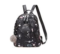 NICOLE & DORIS Casual Rucksack Galaxie Rucksack Schulrucksack Leichtgewicht Rucksacktasche Damen Tagesrucksack Casual Daypack mit Bommel Schwarz