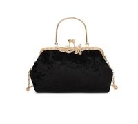 NICOLE & DORIS Clutch Taschen Damen Elegant Handtasche Abendtasche Geldbörse Kette Umhängetasche Kiss Lock Tasche Top Griff Henkeltasche für Hochzeit Brautball Party Schwarz