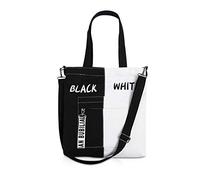 NICOLE & DORIS Damen A4 Handtasche Groß Canvas Tasche Shopping Umhängetasche Henkeltasche 15" Laptoptasche für die Schule Schwarz-Weiss