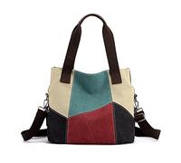 NICOLE & DORIS Damen Handtasche Canvas Shopper Schultertasche Mehrfarbige Tote Tasche Casual Umhängetasche Große Crossbody Bag Arbeitstasche Retro Messenger Bag Rot