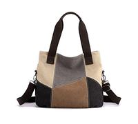 NICOLE & DORIS Damen Handtasche Canvas Shopper Schultertasche Mehrfarbige Tote Tasche Casual Umhängetasche Große Crossbody Bag Arbeitstasche Retro Messenger Bag Grau