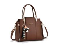 NICOLE & DORIS Damen Handtasche Elegante Mittelgroß Handtaschen Modern Schultertasche Frauen Umhängetasche PU Leder Henkeltasche mit Anhänger Kaffee