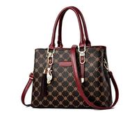 NICOLE & DORIS Damen Handtasche Elegante Schultertaschen Bedruckte Handtaschen PU Leder Frauen Umhängetasche Shopper Tote Mittelgross Tasche Henkeltasche mit Anhänger Burgundisch