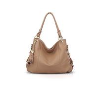 NICOLE & DORIS Damen Handtasche Groß Designer Umhängetasche Leder Tote Bag Shopper Handtasche Elegant Tasche mit Quaste Khaki