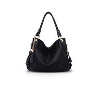 NICOLE & DORIS Damen Handtasche Groß Designer Umhängetasche Leder Tote Bag Shopper Handtasche Elegant Tasche mit Quaste Schwarz