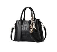 NICOLE & DORIS Damen Handtasche Leder Henkeltasche Tasche Retro Krokodilmuster Designer Schultertasche Frauen Umhängetasche Arbeitstasche Shopper Tote Bag mit Seidentuch Schwarz