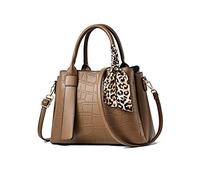 NICOLE & DORIS Damen Handtasche Leder Henkeltasche Tasche Retro Krokodilmuster Designer Schultertasche Frauen Umhängetasche Arbeitstasche Shopper Tote Bag mit Seidentuch Khaki