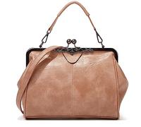 NICOLE & DORIS Damen Handtasche mit Griff Elegant Abendtasche Kiss Lock Henkeltasche PU Leder Retro Umhängetasche Geldbörse für Hochzeit Hochzeit Bankett Aprikose