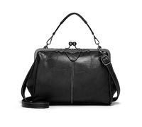 NICOLE & DORIS Damen Handtasche mit Griff Elegant Abendtasche Kiss Lock Henkeltasche PU Leder Retro Umhängetasche Geldbörse für Hochzeit Hochzeit Bankett Schwarz