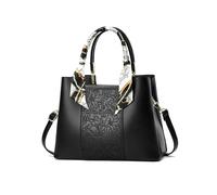 NICOLE & DORIS Damen Handtasche Mittelgross Elegante Handtaschen Schultertasche PU Leder Henkeltasche Frauen Umhängetasche Crossbody Bag Tote Tasche mit Stickerei Schwarz