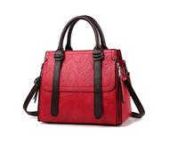 NICOLE & DORIS Damen Handtasche Retro Schultertasche Henkeltasche Groß Leder Frauen Umhängetasche Multifunktionale Tote für Büro Shopper Rotwein