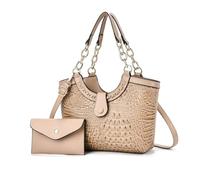 NICOLE & DORIS Damen Handtasche Set Umhängetasche Kroko Handtaschen mit Geldbörse Mittelgroß Schultertasche 2-teiliges Henkeltasche Shopper Tasche für Büro Reise Einkauf Khaki