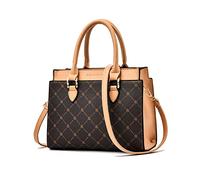NICOLE & DORIS Damen Handtasche Top Griff Tasche Designer Frauen Umhängetasche Mode Schultertasche PU Leder Henkeltasche Klein Crossbosy Bag mit Klassischem Druck Aprikose