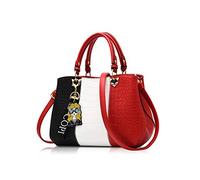 NICOLE & DORIS Damen Handtasche Umhängetasche Henkeltasche Kuriertasche Elegant Damen Handtaschen mit Kaninchen Pelz Kugel Plüsch Schlüsselring Weinrot 2