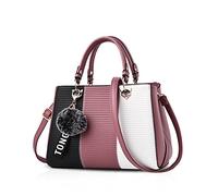 NICOLE & DORIS Damen Handtasche Umhängetasche Henkeltasche Kuriertasche Elegant Damen Handtaschen mit Kaninchen Pelz Kugel Plüsch Schlüsselring Pink 4