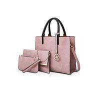 NICOLE & DORIS Damen handtaschen 3 Stück Leder Handtasche für Damen aus Leder Totes + Crossbody + Geldbörse Rosa
