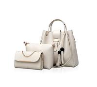 NICOLE & DORIS Damen Handtaschen 3 Stück Taschen für Damen Kette Tasche Top-Griffe Schultertaschen PU Leder Tragetaschen Umhängetasche Beige
