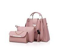 NICOLE & DORIS Damen Handtaschen 3 Stück Taschen für Damen Kette Tasche Top-Griffe Schultertaschen PU Leder Tragetaschen Umhängetasche Rosa