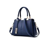 NICOLE & DORIS Damen Handtaschen Elegante Damen Tasche Designe Frauen Umhängetasche PU Weiche Ledertasche Tote Bag Mit Anhänger Blau