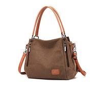 NICOLE & DORIS Damen Handtaschen Groß Canvas Schultertasche Frauen Umhängentasche mit Abnehmbarem Schultergurt Tote Bag für Büro Schule Einkauf Ausflug Braun