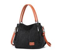 NICOLE & DORIS Damen Handtaschen Groß Canvas Schultertasche Frauen Umhängentasche mit Abnehmbarem Schultergurt Tote Bag für Büro Schule Einkauf Ausflug Schwarz
