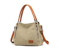 NICOLE & DORIS Damen Handtaschen Groß Canvas Schultertasche Frauen Umhängentasche mit Abnehmbarem Schultergurt Tote Bag für Büro Schule Einkauf Ausflug Khaki