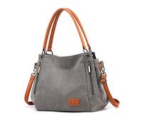 NICOLE & DORIS Damen Handtaschen Groß Canvas Schultertasche Frauen Umhängentasche mit Abnehmbarem Schultergurt Tote Bag für Büro Schule Einkauf Ausflug Grau