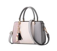 NICOLE & DORIS Damen Handtaschen Quasten Taschen Reißverschluss Schultertaschen Einkaufstasche Umhängetasche für Damen PU Leder Tasche Mit Anhänger Grau