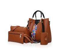 NICOLE & DORIS Damen Handtaschen Umhängetaschen 4 Stück Handtaschen für Damen Top-Griffe Schultertaschen Taschen Geldbörse Brieftasche Braun