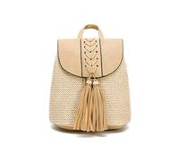 NICOLE & DORIS Damen Kleine Rucksack Stroh Rucksack Sommer Strandtasche Mode Rucksäcke Kordelzug Schultertasche Casual Daypack Reiserucksack Tagesrucksack mit Quasten Khaki