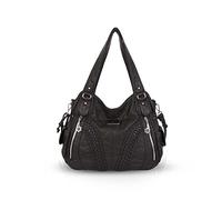 NICOLE & DORIS Damen Schultertasche Groß Hobo Tasche PU Leder Fashion Casual Handtasche Designer Tote Bag with Zipper Schwarz