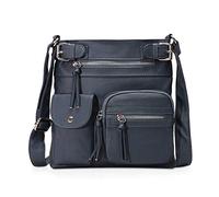 NICOLE & DORIS Damen Umhängetasche Lässige Schultertasche Weiche Ledertasche Vintage Handtasche mit Mehreren Taschen für Die Schule Shopper Blau