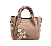 NICOLE & DORIS Elegant Handtasche Damen Shopper Tote PU-Leder Henkeltasche Frauen Schultertasche Bestickte Umhängetasche für Arbeit Schule Shoppin Khaki