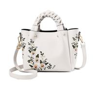 NICOLE & DORIS Elegant Handtasche Damen Shopper Tote PU-Leder Henkeltasche Frauen Schultertasche Bestickte Umhängetasche für Arbeit Schule Shoppin Weiß
