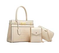 NICOLE & DORIS Elegante Handtasche Damen Kroko Handtaschen 3er Set Shopper Schultertasche PU Leder Umhängetasche Handytasche Tote Tasche für Büro Schule Einkauf Weiß