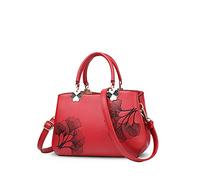 NICOLE&DORIS Frauen Blumen Top Handle Handtaschen Umhängetasche Crossbody Tasche Tote Damen Satchel PU Leder Blatt Rotwein