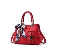 NICOLE&DORIS Frauen Blumen Top Handle Handtaschen Umhängetasche Crossbody Tasche Tote Satchel für Damen PU Leder Rotwein