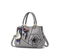 NICOLE&DORIS Frauen Blumen Top Handle Handtaschen Umhängetasche Crossbody Tasche Tote Satchel für Damen PU Leder Grau