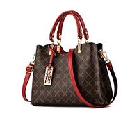 NICOLE & DORIS Frauen Handtasche Elegante Taschen für Damen Modern Tote Bag Mittelgroß Umhängetasche PU Leder Shopper Schultertasche mit Anhänger Burgunderrot