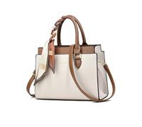 NICOLE & DORIS Frauen Handtaschen Elegante Tote Handtasche Mittelgroß Schultertasche Elegant PU Leder Umhängetasche Henkeltasche mit Seidentuch Beige mit Khaki