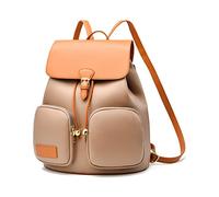 NICOLE & DORIS Frauen Rucksack Modern Rucksack Damen Elegant PU Leder Rucksackhandtaschen Anti Diebstahl Rucksäcke Cityrucksack Daypack für Reisen Freizeit Arbeit Khaki mit Braun