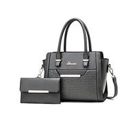 NICOLE & DORIS Groß Damen Tasche Handtasche Damen mit Kartenfächer Fashion Frauen Tasche Damen Leder Handtasche Designer Frauen Umhängetasche 2-Teiliges Set Dunkelgrau