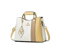 NICOLE & DORIS Handtasche Damen Designer Umhängetasche Kleine Schultertaschen PU Leder Henkeltasche Mehrfarbige Crossbody Bag Mädchen Kuriertaschen mit Anhänger Weiß mit Gelb
