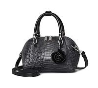 NICOLE & DORIS Handtasche Damen Klein Retro Umhängetaschen Henkeltasche Kroko Optik Schultertaschen PU Leder Tasche mit Blumen Anhänger Dunkelgrau