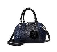 NICOLE & DORIS Handtasche Damen Klein Retro Umhängetaschen Henkeltasche Kroko Optik Schultertaschen PU Leder Tasche mit Blumen Anhänger Navy blau