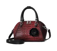 NICOLE & DORIS Handtasche Damen Klein Retro Umhängetaschen Henkeltasche Kroko Optik Schultertaschen PU Leder Tasche mit Blumen Anhänger rot