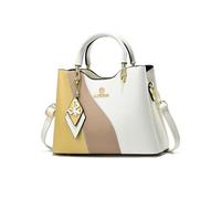 NICOLE & DORIS Handtasche Damen Klein Umhängetasche mit Griff Henkeltasche Mehrfarbige Süß Schultertaschen PU Leder Mädchen Crossbody Bag Kuriertaschen Beige mit Gelb