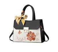 NICOLE & DORIS Handtasche Damen Mittelgroß Blumen Schultertasche Mode Umhängetasche PU Leder Stickerei Blumen Taschen Elegant Henkeltasche für Arbeiten Reisen Shopper Schwarze Stickerei