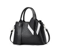 NICOLE & DORIS Handtasche Damen Mittelgroß Schultertasche mit Griff Umhängetasche für Frauen Elegante Henkeltasche PU Leder Crossbody Bag Tote Tasche with Seidentuch Schwarz